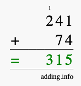 Calculate 241 + 74 using long addition