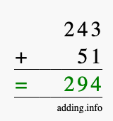 Calculate 243 + 51 using long addition