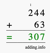 Calculate 244 + 63 using long addition