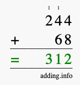 Calculate 244 + 68 using long addition