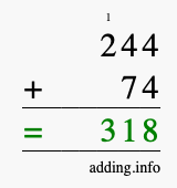 Calculate 244 + 74 using long addition