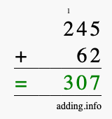 Calculate 245 + 62 using long addition