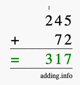 Calculate 245 + 72 using long addition