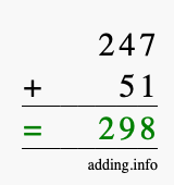 Calculate 247 + 51 using long addition