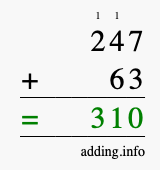 Calculate 247 + 63 using long addition