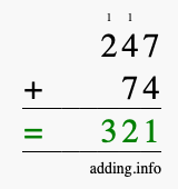 Calculate 247 + 74 using long addition