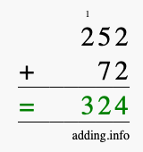 Calculate 252 + 72 using long addition