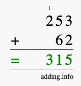 Calculate 253 + 62 using long addition