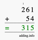Calculate 261 + 54 using long addition