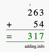 Calculate 263 + 54 using long addition