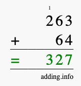 Calculate 263 + 64 using long addition