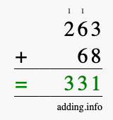 Calculate 263 + 68 using long addition