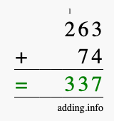 Calculate 263 + 74 using long addition