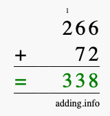 Calculate 266 + 72 using long addition