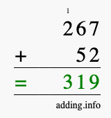 Calculate 267 + 52 using long addition