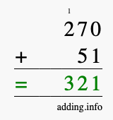 Calculate 270 + 51 using long addition