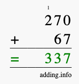 Calculate 270 + 67 using long addition