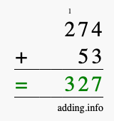 Calculate 274 + 53 using long addition