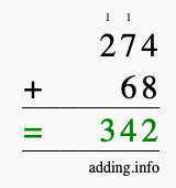 Calculate 274 + 68 using long addition