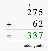 Calculate 275 + 62 using long addition
