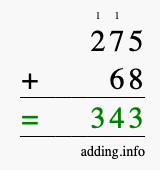 Calculate 275 + 68 using long addition