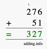 Calculate 276 + 51 using long addition