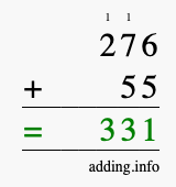 Calculate 276 + 55 using long addition