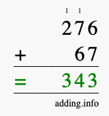 Calculate 276 + 67 using long addition