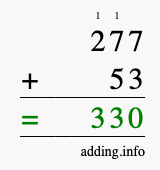 Calculate 277 + 53 using long addition