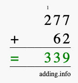 Calculate 277 + 62 using long addition