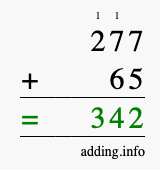 Calculate 277 + 65 using long addition