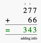 Calculate 277 + 66 using long addition