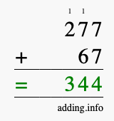 Calculate 277 + 67 using long addition
