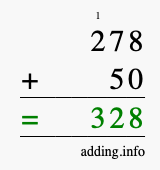 Calculate 278 + 50 using long addition