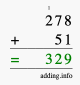 Calculate 278 + 51 using long addition