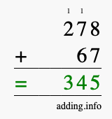 Calculate 278 + 67 using long addition