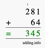 Calculate 281 + 64 using long addition