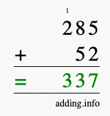 Calculate 285 + 52 using long addition