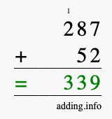 Calculate 287 + 52 using long addition