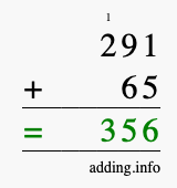 Calculate 291 + 65 using long addition