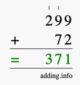Calculate 299 plus 72 using long addition Calculate 299 + 72 using long addition