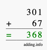 Calculate 301 + 67 using long addition
