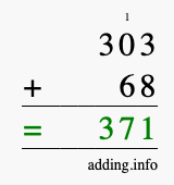 Calculate 303 + 68 using long addition