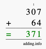 Calculate 307 + 64 using long addition