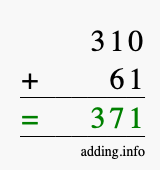 Calculate 310 + 61 using long addition