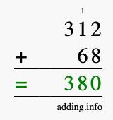 Calculate 312 + 68 using long addition