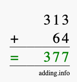 Calculate 313 + 64 using long addition