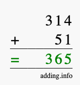 Calculate 314 + 51 using long addition