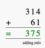 Calculate 314 + 61 using long addition