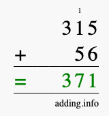 Calculate 315 + 56 using long addition